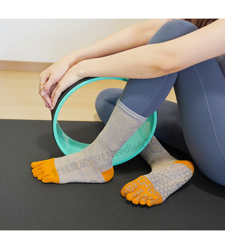 Olivenorma Breathable Toe Separation Anti-Slip Pilates Barre Socks with Cotton Comfort Fit Floral Print Five-Toe Yoga Socks - image 2