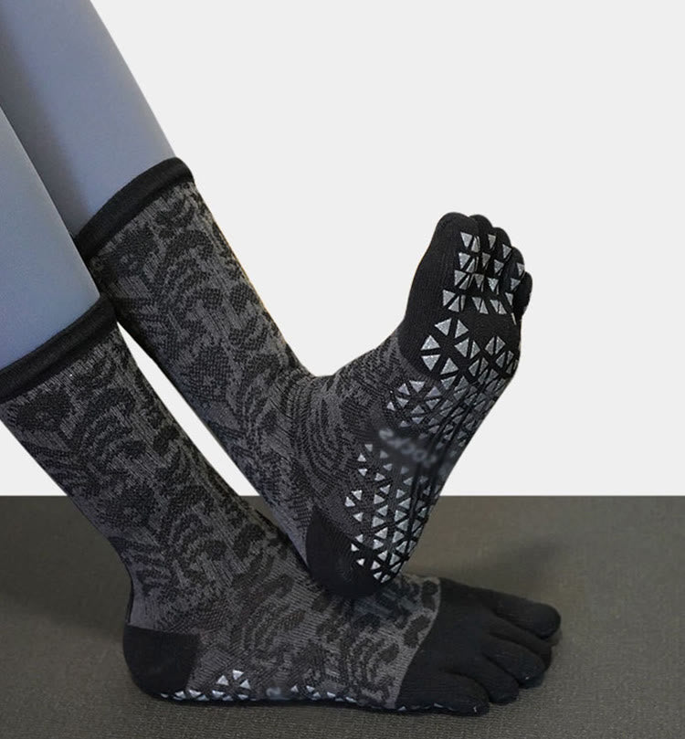 Olivenorma Breathable Toe Separation Anti-Slip Pilates Barre Socks with Cotton Comfort Fit Floral Print Five-Toe Yoga Socks - image 8