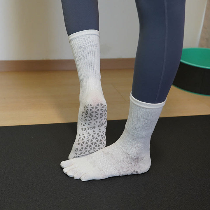 Olivenorma Breathable Toe Separation Anti-Slip Pilates Barre Socks with Cotton Comfort Fit Floral Print Five-Toe Yoga Socks - White - 10 Pairs - image 5