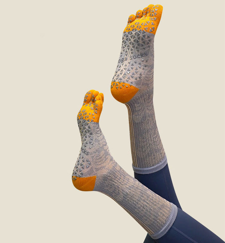 Olivenorma Breathable Toe Separation Anti-Slip Pilates Barre Socks with Cotton Comfort Fit Floral Print Five-Toe Yoga Socks - image 0
