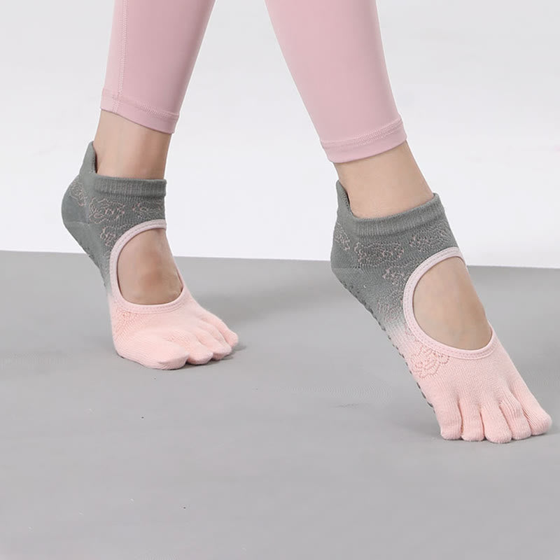 Olivenorma Non-Slip Grip Pilates Barre Dance Socks with Breathable Open Heel Design Gradient Five-Toe Backless Yoga Socks - image 9