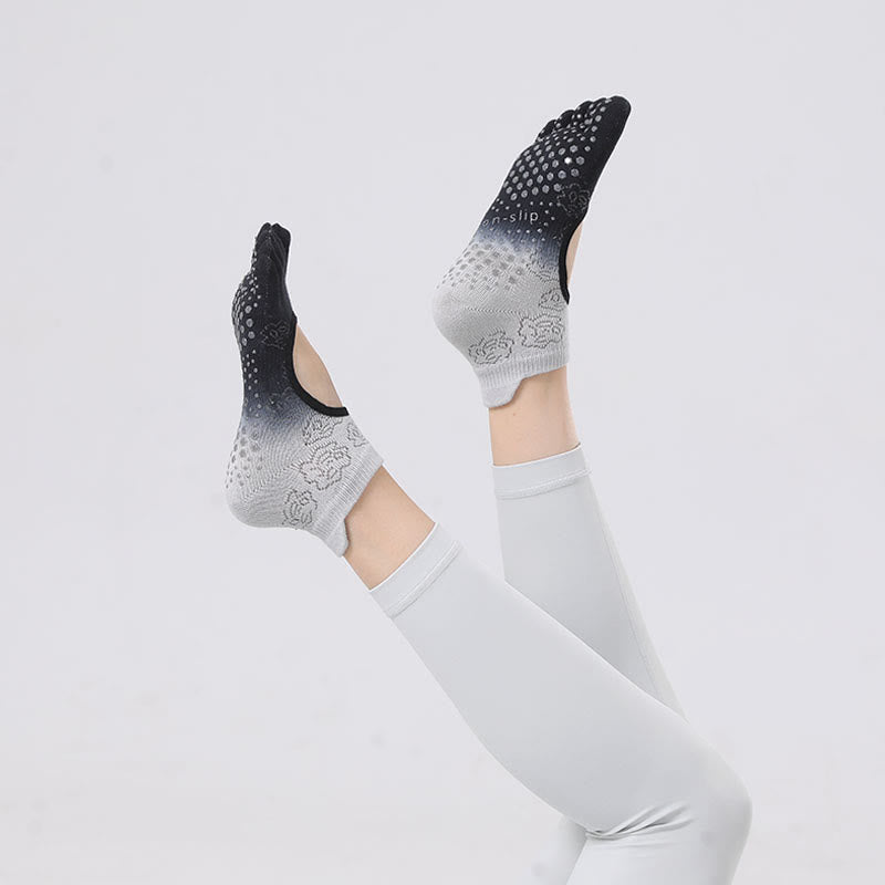 Olivenorma Non-Slip Grip Pilates Barre Dance Socks with Breathable Open Heel Design Gradient Five-Toe Backless Yoga Socks - Gray&Black - 10 Pairs - image 5