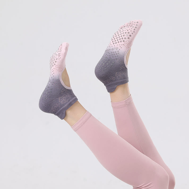 Olivenorma Non-Slip Grip Pilates Barre Dance Socks with Breathable Open Heel Design Gradient Five-Toe Backless Yoga Socks - Pink&Purple - 10 Pairs - image 10