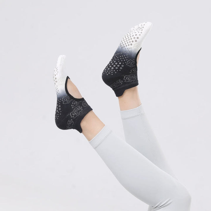 Olivenorma Non-Slip Grip Pilates Barre Dance Socks with Breathable Open Heel Design Gradient Five-Toe Backless Yoga Socks - White&Black - 10 Pairs - image 6