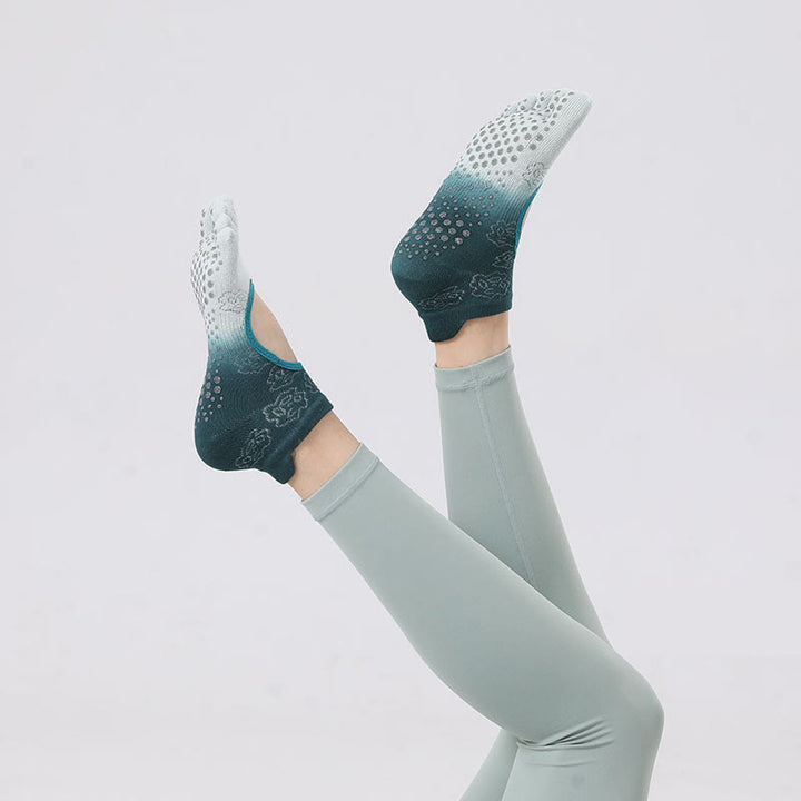 Olivenorma Non-Slip Grip Pilates Barre Dance Socks with Breathable Open Heel Design Gradient Five-Toe Backless Yoga Socks - Dark Green&Blue - 10 Pairs - image 0