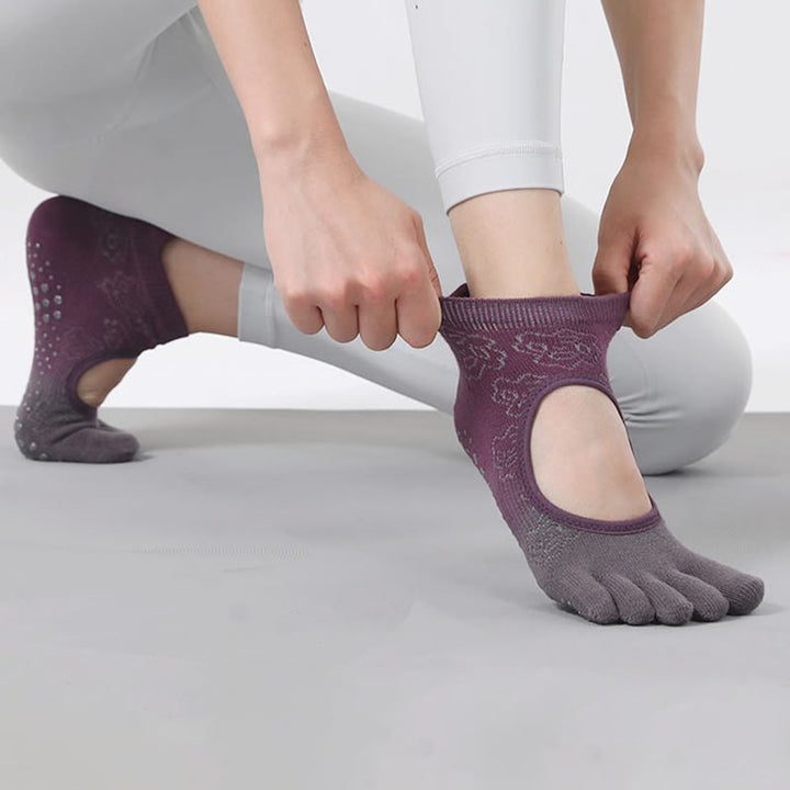 Olivenorma Non-Slip Grip Pilates Barre Dance Socks with Breathable Open Heel Design Gradient Five-Toe Backless Yoga Socks - image 3