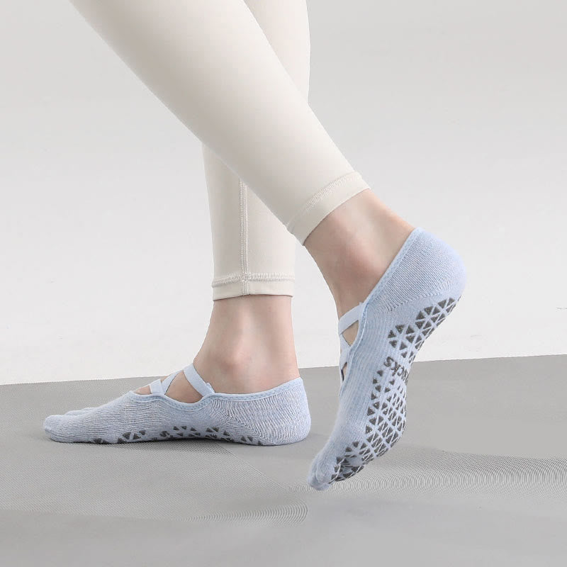 Olivenorma Non-Slip Grip Toe Separation Pilates Barre Fitness Socks with Secure Cross Strap Support Five-Toe Strap Yoga Socks - image 7