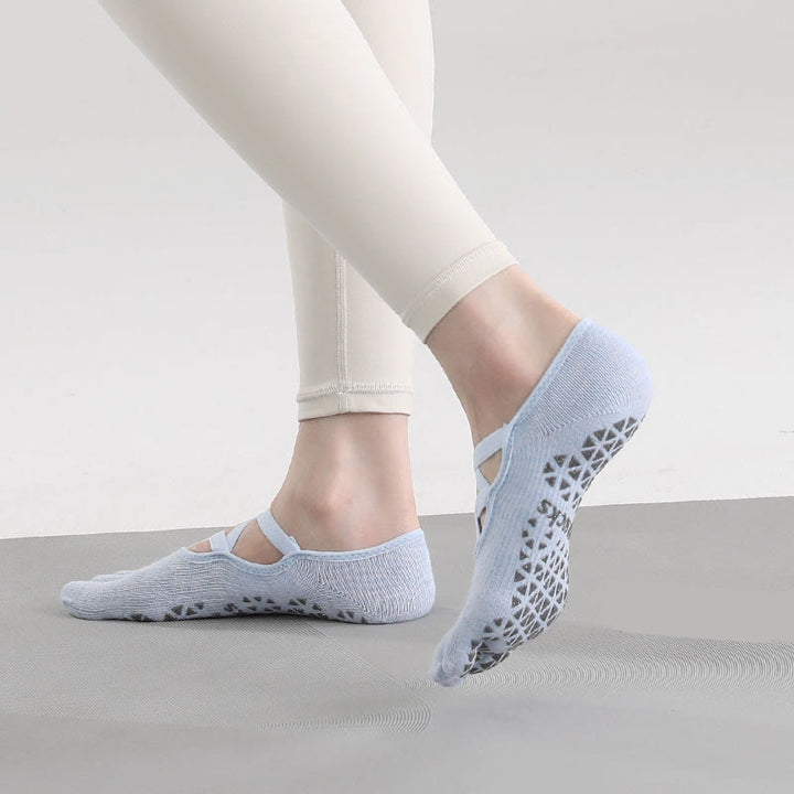 Olivenorma Non-Slip Grip Toe Separation Pilates Barre Fitness Socks with Secure Cross Strap Support Five-Toe Strap Yoga Socks - image 7