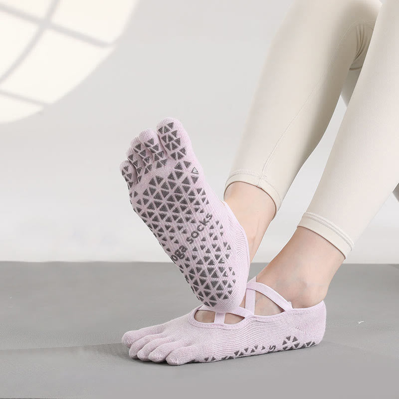 Olivenorma Non-Slip Grip Toe Separation Pilates Barre Fitness Socks with Secure Cross Strap Support Five-Toe Strap Yoga Socks - image 0