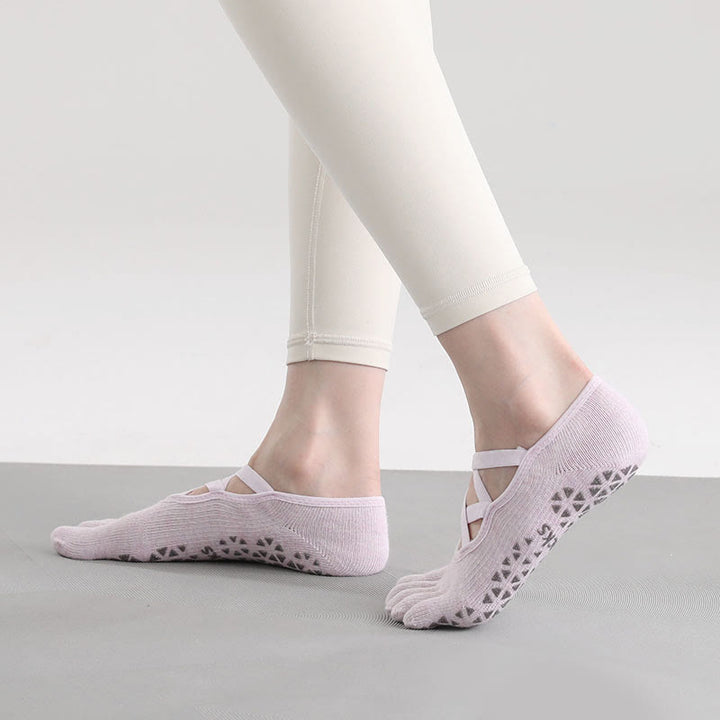 Olivenorma Non-Slip Grip Toe Separation Pilates Barre Fitness Socks with Secure Cross Strap Support Five-Toe Strap Yoga Socks - Light Purple - 10 Pairs - image 1