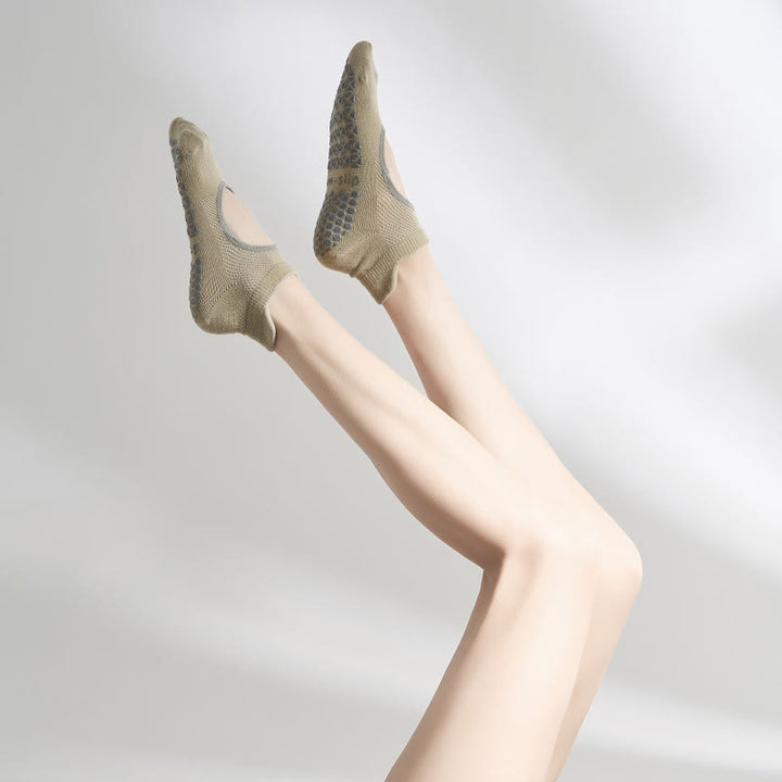 Olivenorma Non-Slip Grip Toe Separation Workout Socks with Breathable Cotton Comfort Backless Five-Toe Sports Yoga Socks - Khaki - 10 Pairs - image 4