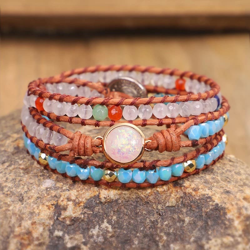 Olivenorma Healing Multi-Color Beaded Woven Wrap Bracelet - Rose Quartz & Blue Crystal - image 0