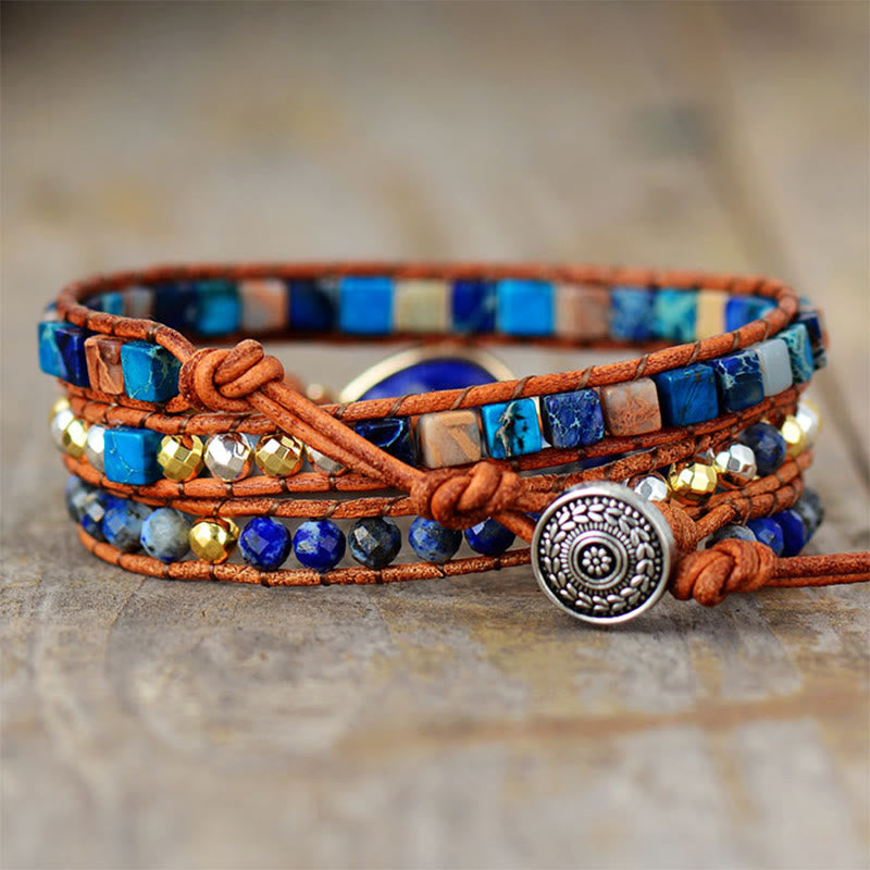 Olivenorma Lapis Lazuli Multi-Layer Braided Leather Bracelet - image 3