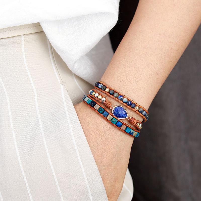 Olivenorma Lapis Lazuli Multi-Layer Braided Leather Bracelet - image 1