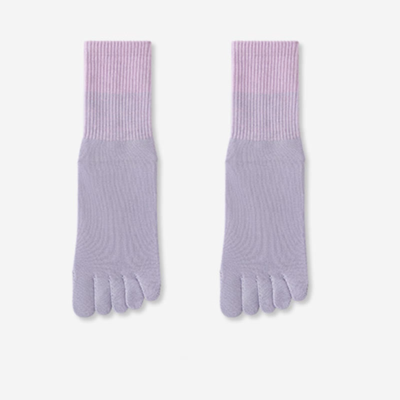 Olivenorma Breathable Toe Separation Non-Slip Pilates Barre Training Socks Gradient Five-Toe Mid-Calf Yoga Socks - Purple - 10 Pairs - image 13