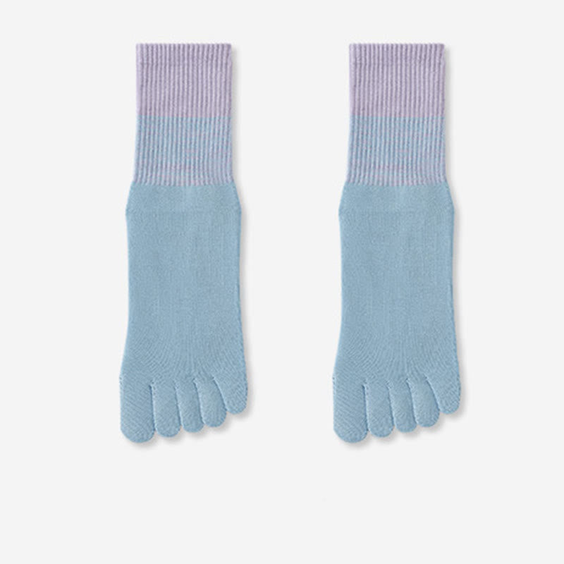 Olivenorma Breathable Toe Separation Non-Slip Pilates Barre Training Socks Gradient Five-Toe Mid-Calf Yoga Socks - Blue - 10 Pairs - image 5