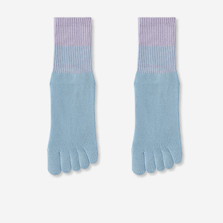 Olivenorma Breathable Toe Separation Non-Slip Pilates Barre Training Socks Gradient Five-Toe Mid-Calf Yoga Socks - Blue - 10 Pairs - image 5