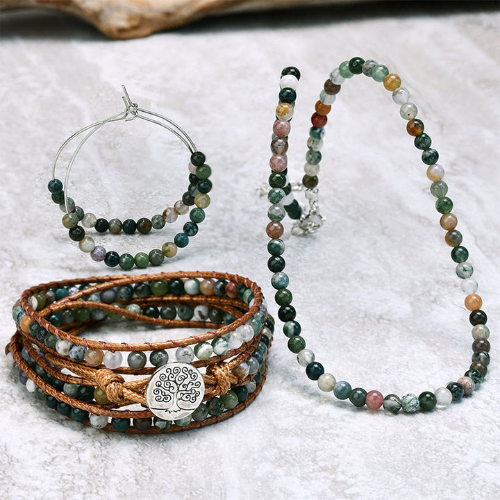Olivenorma Natural Indian Agate Beaded 3-Piece Handwoven Jewelry Set - Jewelry Set - image 4
