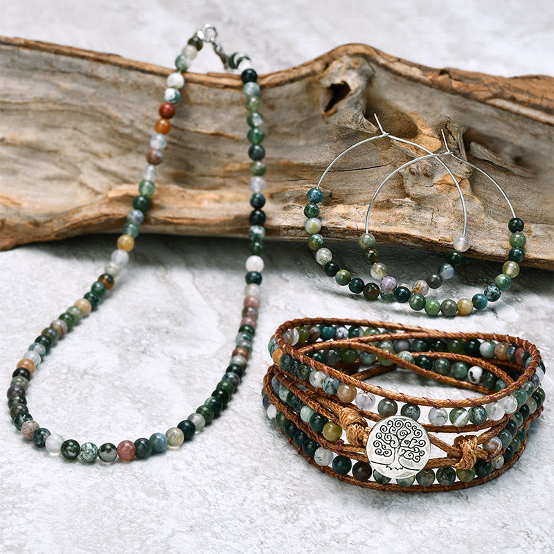 Olivenorma Natural Indian Agate Beaded 3-Piece Handwoven Jewelry Set - image 0