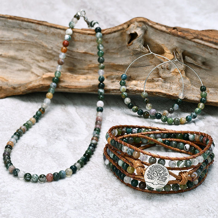 Olivenorma Natural Indian Agate Beaded 3-Piece Handwoven Jewelry Set - image 0