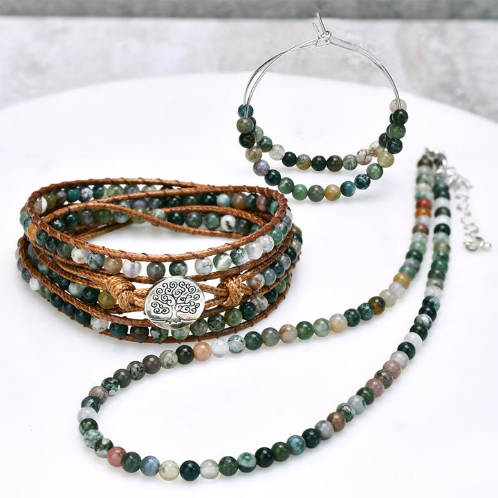 Olivenorma Natural Indian Agate Beaded 3-Piece Handwoven Jewelry Set - image 7