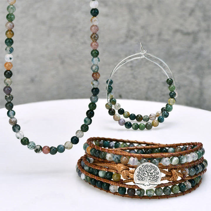 Olivenorma Natural Indian Agate Beaded 3-Piece Handwoven Jewelry Set - image 6