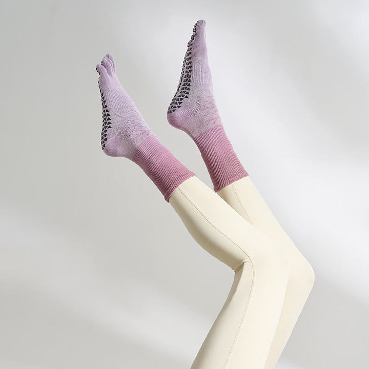 Olivenorma Tie-Dye Five-Toe Non-Slip Grip Toe Separation Pilates Workout Socks with Breathable Cotton Stretch Yoga Socks - Purple&Pink - 10 Pairs - image 1