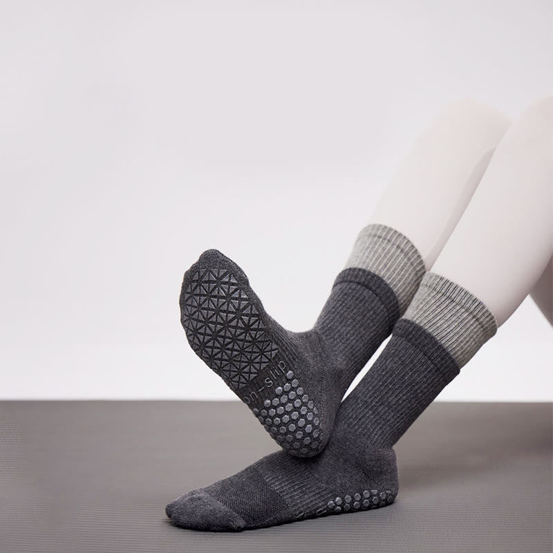 Olivenorma Double-Layer Mid-Calf Non-Slip Grip Pilates Barre Warm Support Socks with Breathable Cotton Cushion Design Yoga Socks - image 0