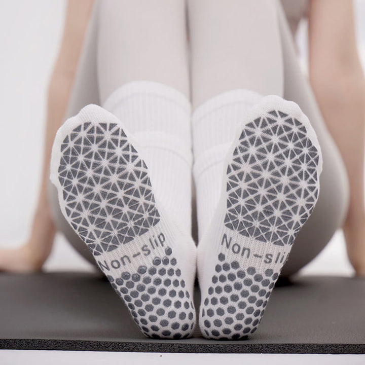 Olivenorma Double-Layer Mid-Calf Non-Slip Grip Pilates Barre Warm Support Socks with Breathable Cotton Cushion Design Yoga Socks - image 3