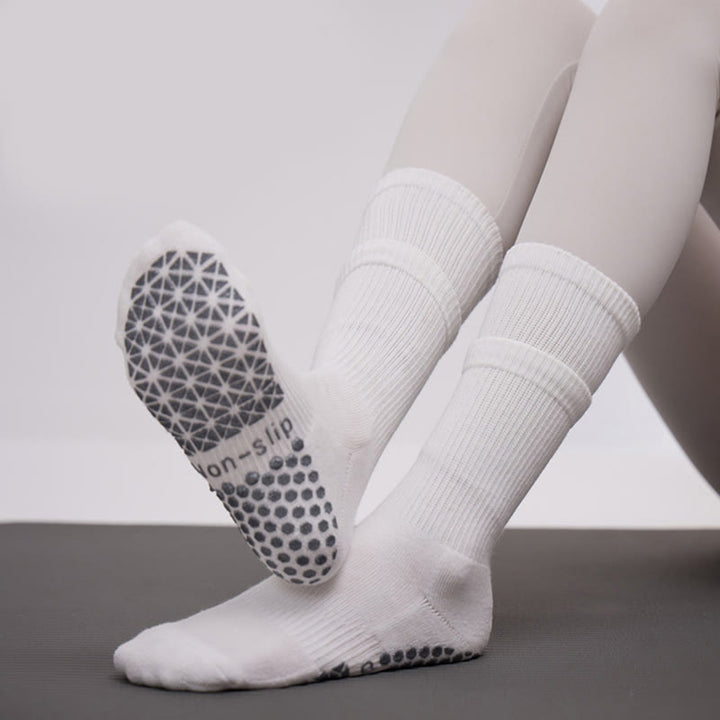 Olivenorma Double-Layer Mid-Calf Non-Slip Grip Pilates Barre Warm Support Socks with Breathable Cotton Cushion Design Yoga Socks - White - 10 Pairs - image 2