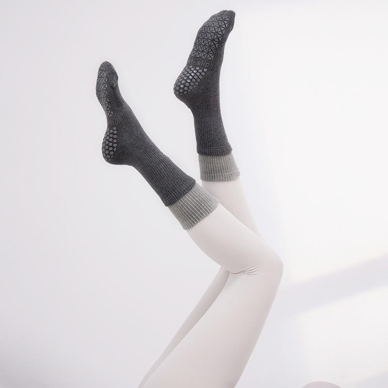 Olivenorma Double-Layer Mid-Calf Non-Slip Grip Pilates Barre Warm Support Socks with Breathable Cotton Cushion Design Yoga Socks - Champagne Gold&Gray - 10 Pairs - image 1