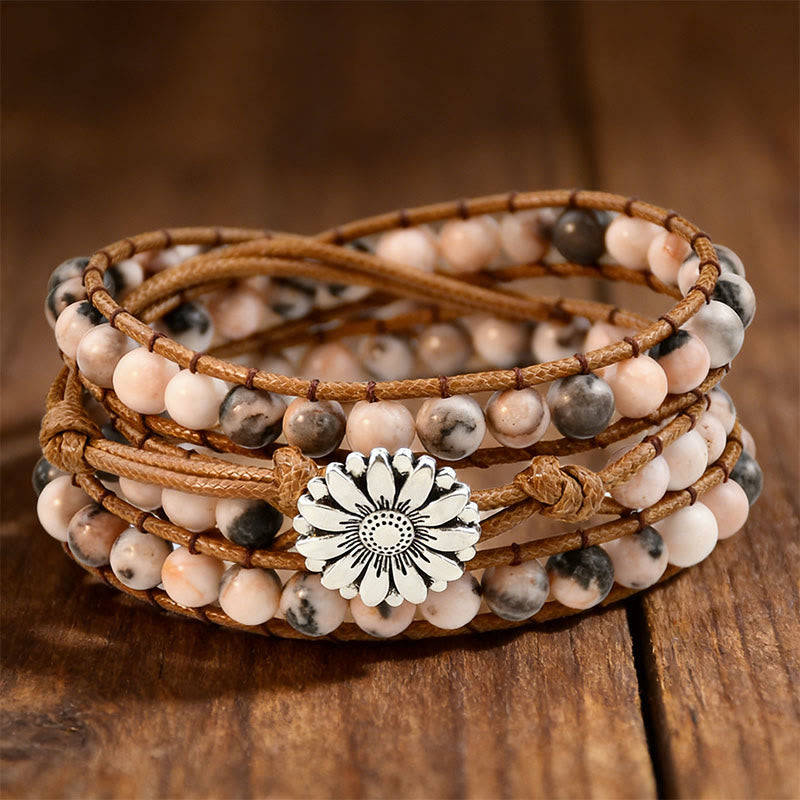 Olivenorma Multi-Style Bohemian Handwoven Wrap Bracelet - Pink Zebra Mineral - image 12