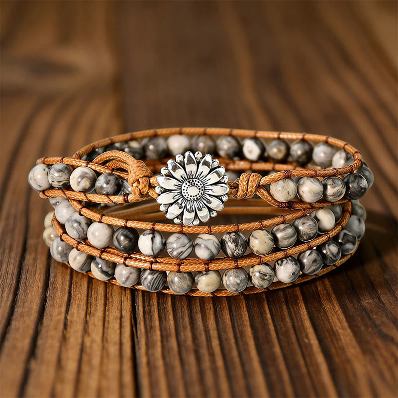 Olivenorma Multi-Style Bohemian Handwoven Wrap Bracelet - Grey Jasper - image 6