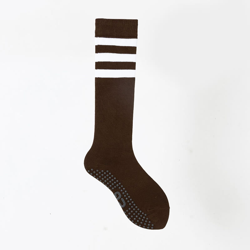 Olivenorma Solid Color Calf-Length Non-Slip Grip Pilates Barre Fitness Socks with Breathable Cotton Comfort Support Yoga Socks - Striped Coffee - 10 Pairs - image 43