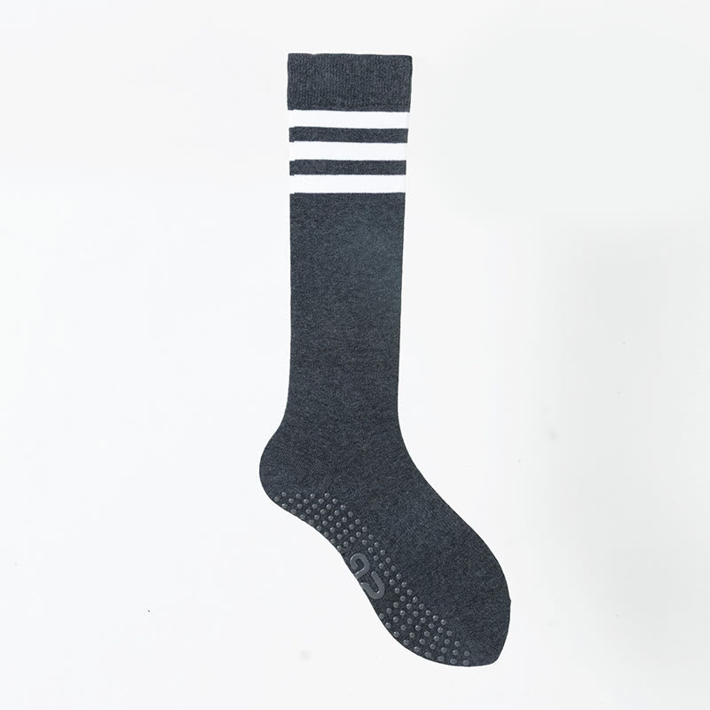 Olivenorma Solid Color Calf-Length Non-Slip Grip Pilates Barre Fitness Socks with Breathable Cotton Comfort Support Yoga Socks - Striped Gray - 10 Pairs - image 42