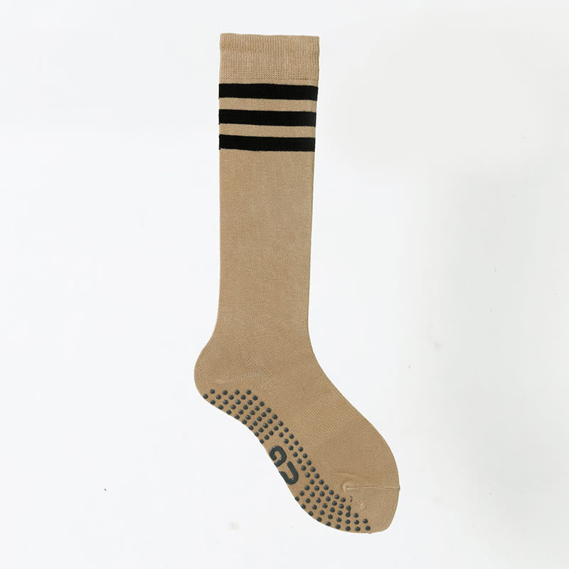 Olivenorma Solid Color Calf-Length Non-Slip Grip Pilates Barre Fitness Socks with Breathable Cotton Comfort Support Yoga Socks - Striped Khaki - 10 Pairs - image 44