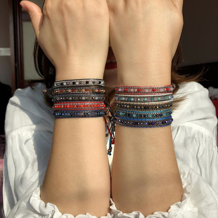 Olivenorma Colorful Crystal Beaded Multi-Layer Woven Wrap Bracelet - image 0