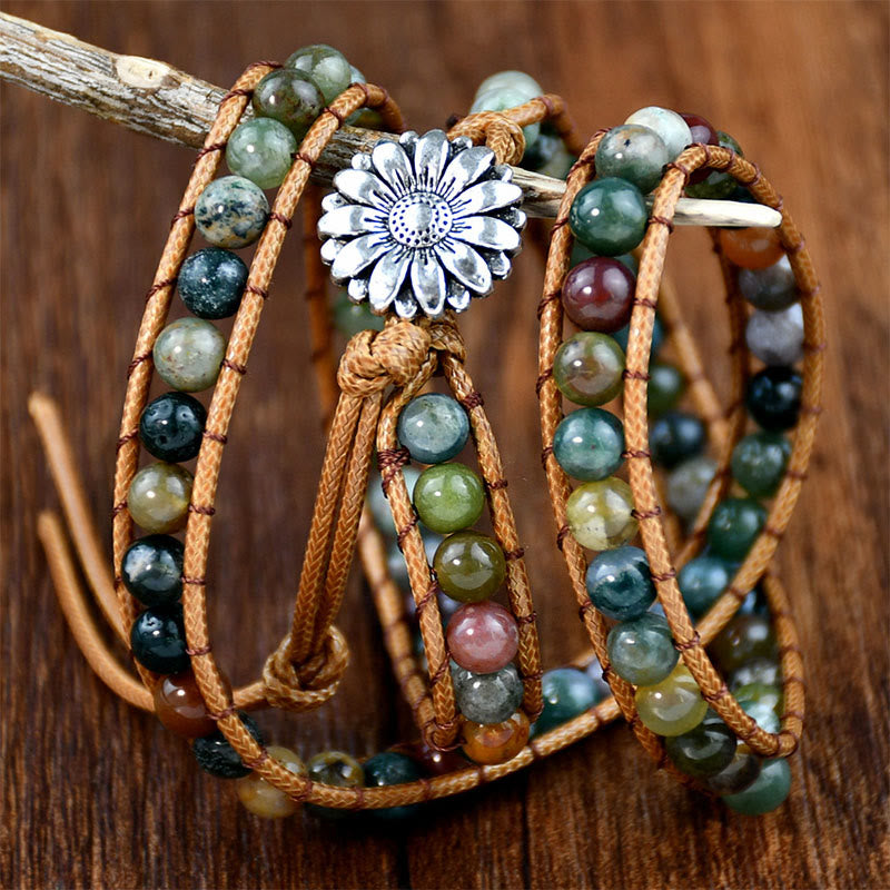 Olivenorma Indian Agate Handwoven Multi-Layer Stackable Wrap Bracelet - image 3