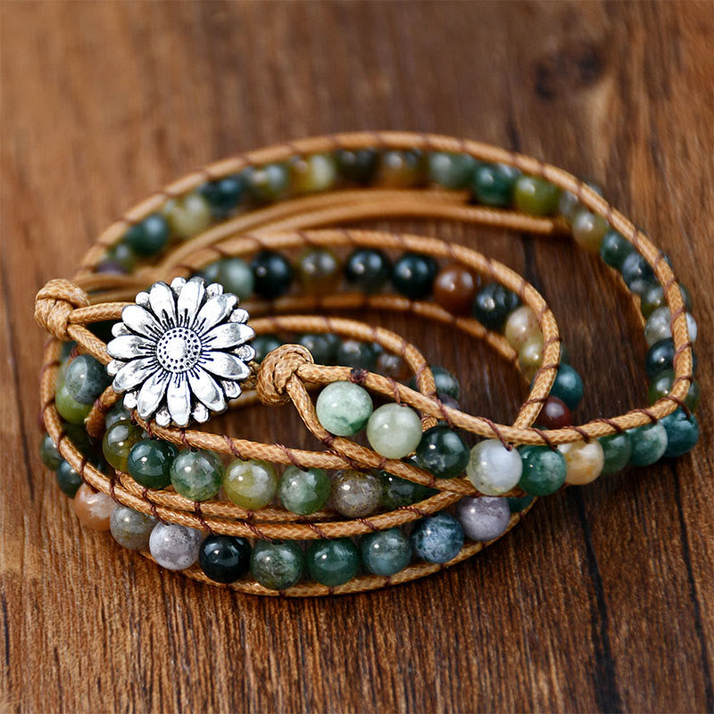 Olivenorma Indian Agate Handwoven Multi-Layer Stackable Wrap Bracelet - India Agate - image 1
