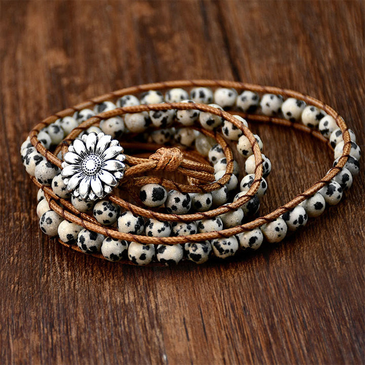 Olivenorma Dalmatian Jasper Handwoven Multi-Layer Stackable Wrap Bracelet - image 2