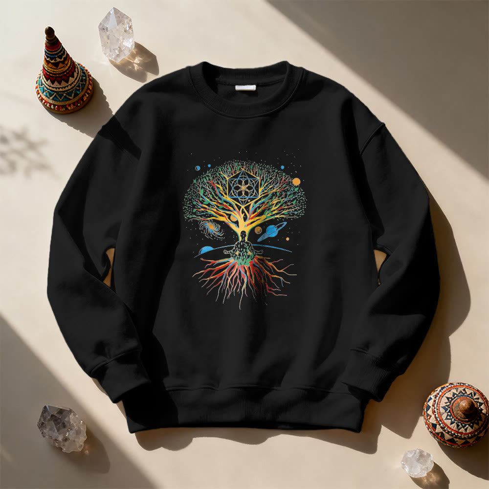 Olivenorma Tree Meditation Universe Spiritual Mindfulness Sweatshirt - Black - 2XL - image 3