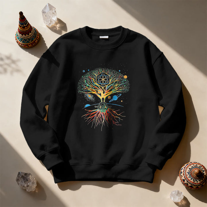 Olivenorma Tree Meditation Universe Spiritual Mindfulness Sweatshirt - Black - 2XL - image 3