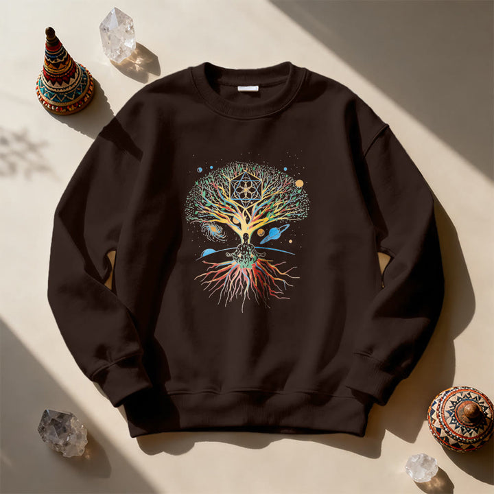 Olivenorma Tree Meditation Universe Spiritual Mindfulness Sweatshirt - Brown - 2XL - image 7
