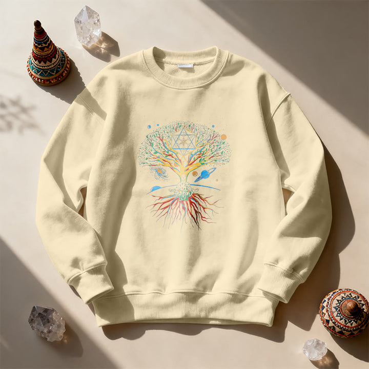Olivenorma Tree Meditation Universe Spiritual Mindfulness Sweatshirt - LightYellow - 2XL - image 5