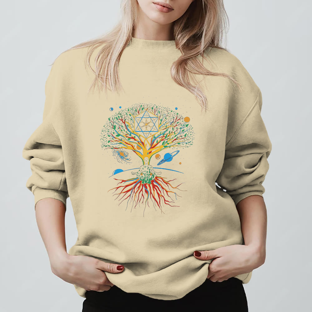 Olivenorma Tree Meditation Universe Spiritual Mindfulness Sweatshirt - LightYellow - 2XL - image 3