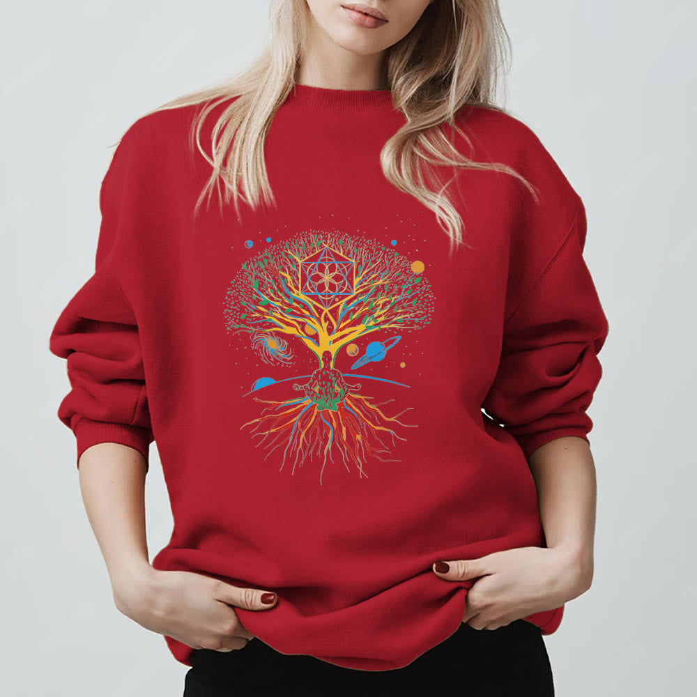 Olivenorma Tree Meditation Universe Spiritual Mindfulness Sweatshirt - Red - 2XL - image 11