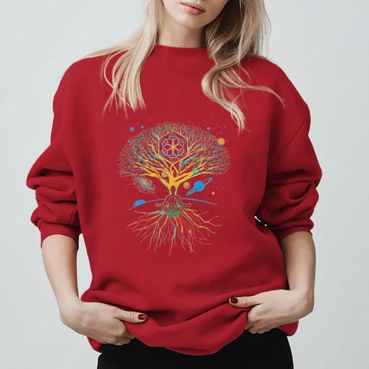 Olivenorma Tree Meditation Universe Spiritual Mindfulness Sweatshirt - Red - 2XL - image 11