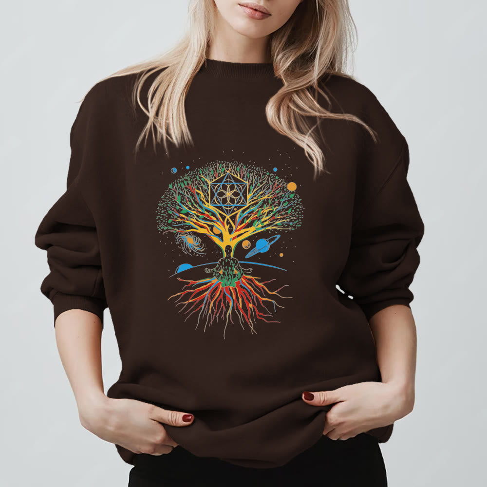 Olivenorma Tree Meditation Universe Spiritual Mindfulness Sweatshirt - Brown - 2XL - image 5