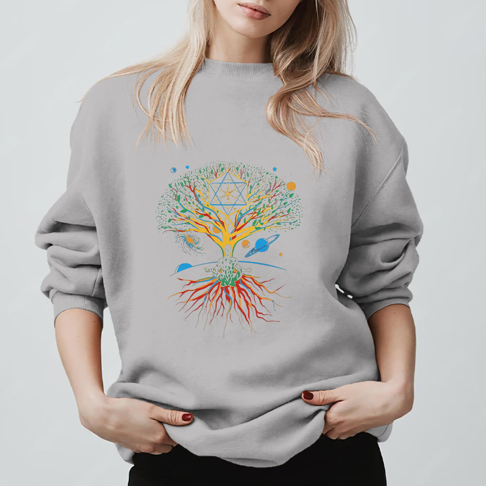 Olivenorma Tree Meditation Universe Spiritual Mindfulness Sweatshirt - Grey - 2XL - image 7