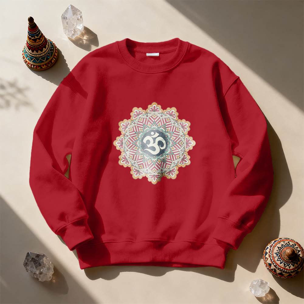Olivenorma Om Mandala Sacred Geometry Yoga Meditation Mindfulness Sweatshirt - Red - 2XL - image 3